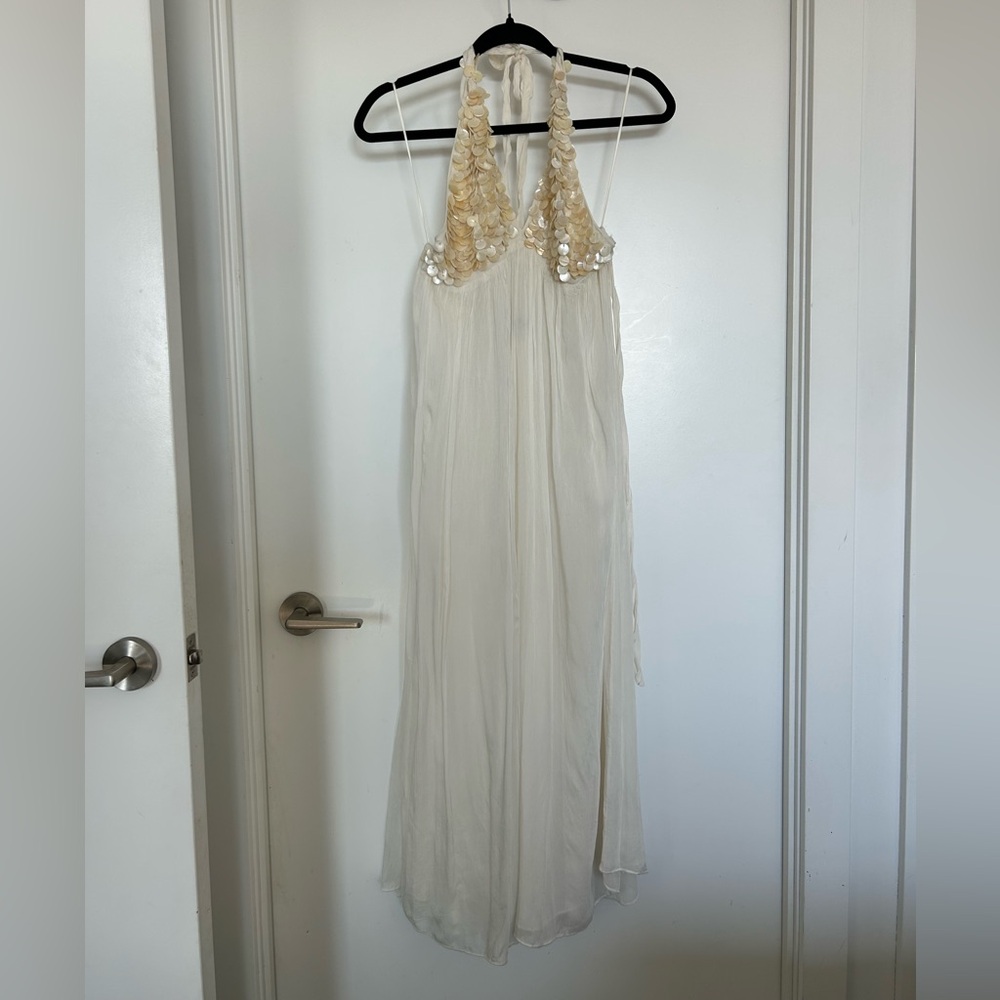 Zara Cream Maxi Dress with Gold Accents